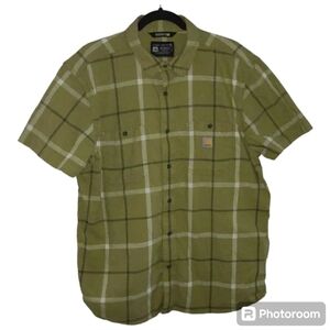 Carhartt RUGGED FLEX® RELAXED FIT MIDWEIGHT CANVAS SHORT-SLEEVE‎ SHIRT XL plaid
